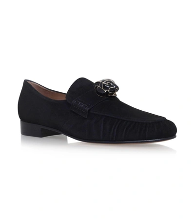 Shop Valentino Panther Suede Loafers In Black