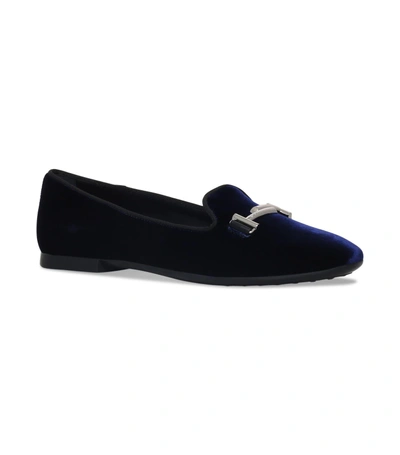 Shop Tod's Buckle Velvet Ballet Flats In Navy