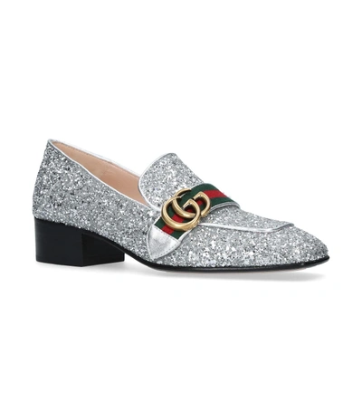 Shop Gucci Peyton Glitter Loafers 35 In Silver