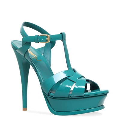 Shop Saint Laurent Patent Tribute Sandals 105 In Turquoise