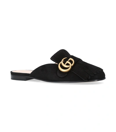 Shop Gucci Suede Marmont Slippers In Black