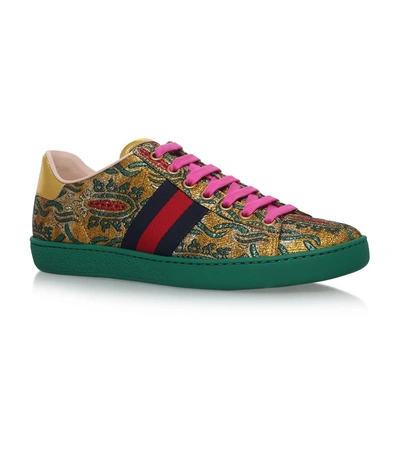 Shop Gucci New Ace Brocade Sneakers In Gold