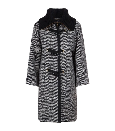 Shop Chloé Herringbone Duffle Coat In Black