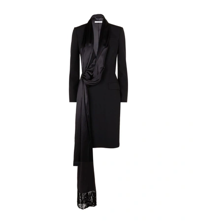 Shop Givenchy Fringed Scarf Neck Coat In Black