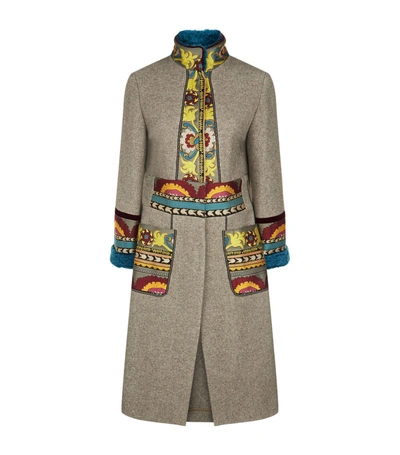 Shop Etro Embroidered Funnel Neck Coat In Beige