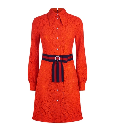 Shop Gucci Lace Web Waist Dress In Orange