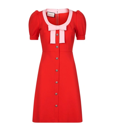 Shop Gucci Bow Trim Dress In Red
