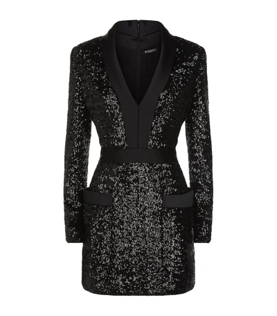 Shop Balmain Satin Trim Sequin Mini Dress In Black