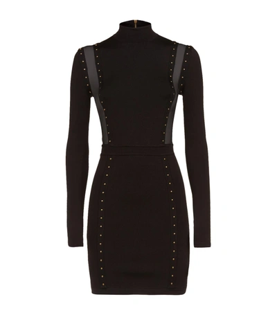 Shop Balmain Studded Mini Dress In Black