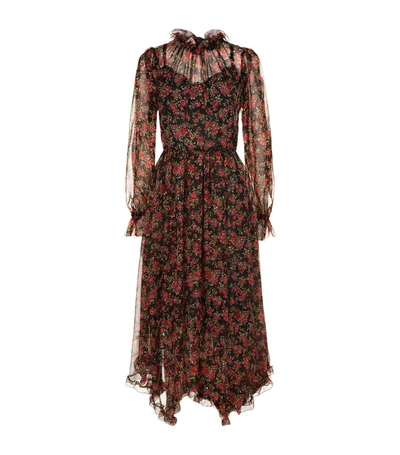 Shop Dolce & Gabbana Rose Print Chiffon Dress In Multi