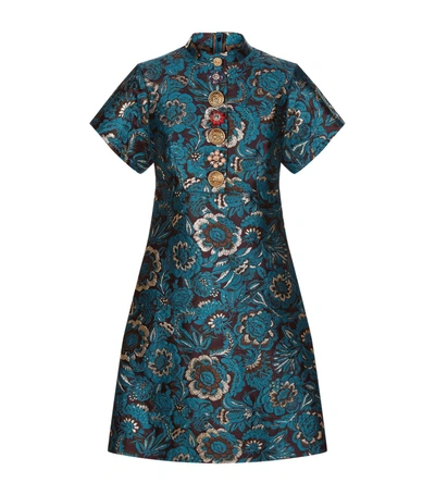 Shop Dolce & Gabbana Jewelled Button Floral Jacquard Dress In Multi