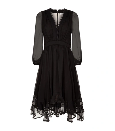 Shop Chloé Silk Sheer Sleeve Dress In Black