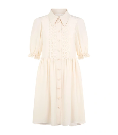 Shop Chloé Broderie Anglaise Detail Button Down Dress In Beige