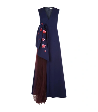 Shop Delpozo Embellished Bow Cotton Gown In Navy