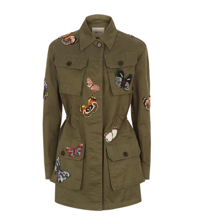Shop Valentino Embroidered Field Jacket In Green