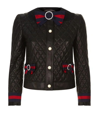Shop Gucci Quilt Leather Jacket In Black