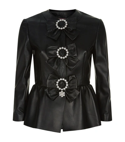 Shop Gucci Embellished Leather Jacket In Black