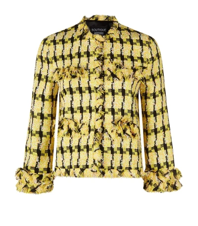 Shop Boutique Moschino Ruffle Trim Tweed Jacket In Yellow