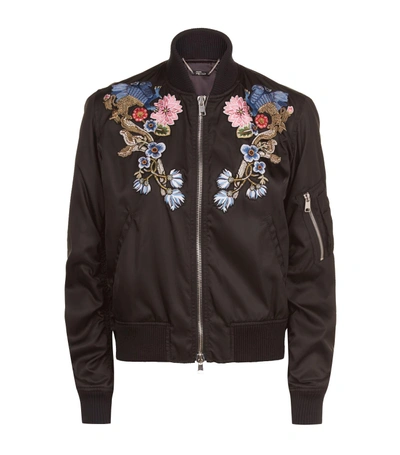 Shop Alexander Mcqueen Floral Embroidered Bomber Jacket In Black