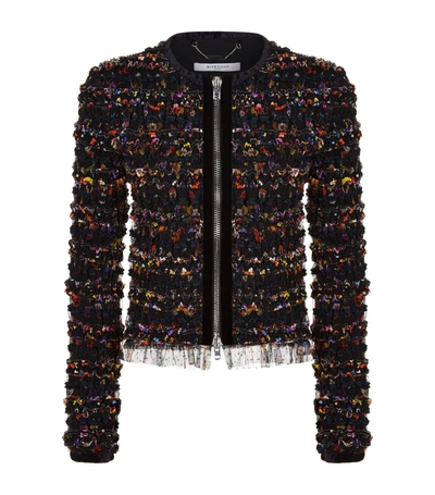 Shop Givenchy Flower Print Ruched Tulle Jacket In Black