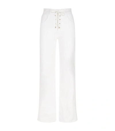 Shop Chloé Lace-up Flared Jeans In White