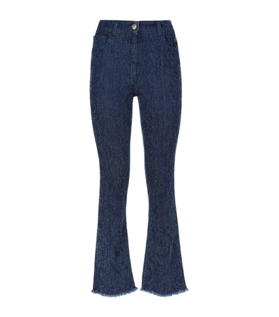 Shop Etro Paisley Crop Flare Jeans In Blue