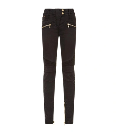 Shop Balmain Sateen Biker Jeans In Black