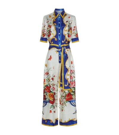 Shop Dolce & Gabbana Mambo Silk Jumpsuit In Multi