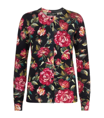 Shop Dolce & Gabbana Rose Print Cardigan In Multi