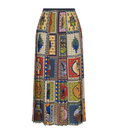Shop Gucci Patchwork Print Pleat Skirt In Multi