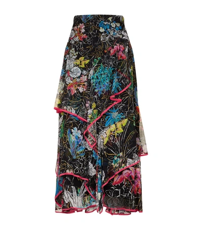 Shop Peter Pilotto Floral Print Ruffle Midi Skirt In Black