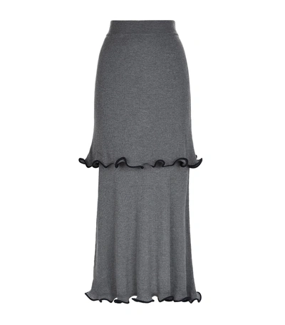 Shop Stella Mccartney Tiered Ruffle Knit Skirt In Grey