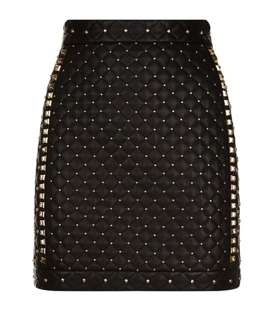 Shop Balmain Studded Leather Mini Skirt In Black