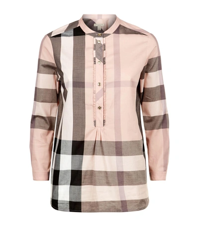 Shop Burberry House Check Half-buttoned Smock Top In Pink