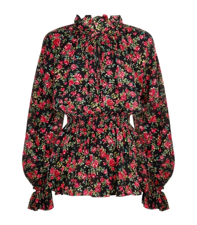 Shop Dolce & Gabbana Rose Print Silk Blouse In No Color