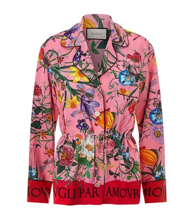 Shop Gucci Flora Snake Pyjama Shirt In Pink