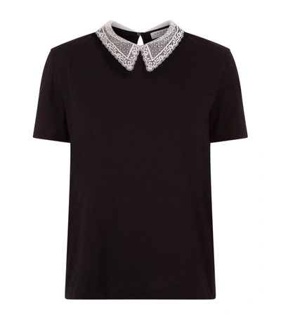 Shop Sandro Lace Collar T-shirt In Black