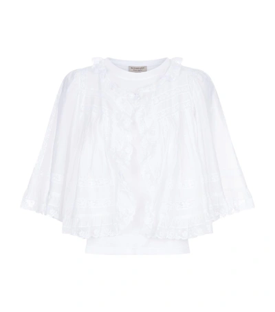 Shop Burberry Ruffled Lace Cape With Long Sleeve Top In White