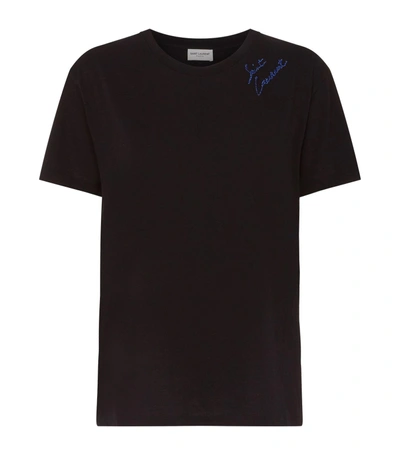 Shop Saint Laurent Glitter Logo T-shirt In Blue