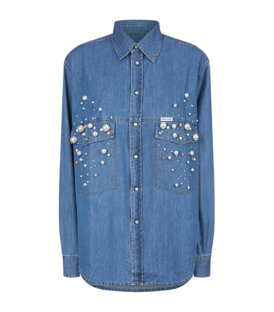 Shop Forte Couture Dyna Embellished Denim Shirt In Blue