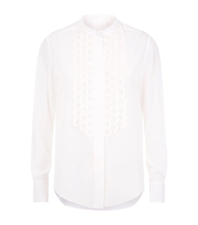 Shop Chloé Embroidered Lapel Detail Silk Shirt In Ivory