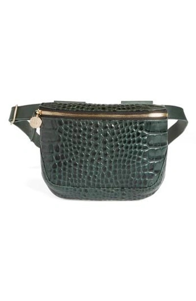 Croc Embossed Leather Fanny Pack - Green In Loden Croc