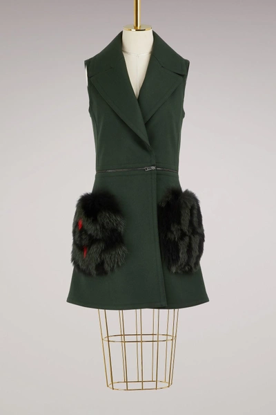Shop Fendi Sleeveless Pea Coat In Blacktea