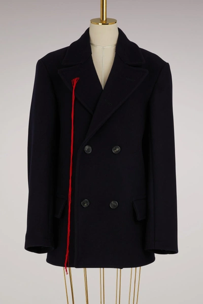 Shop Maison Margiela Wool Pea Coat In Navy