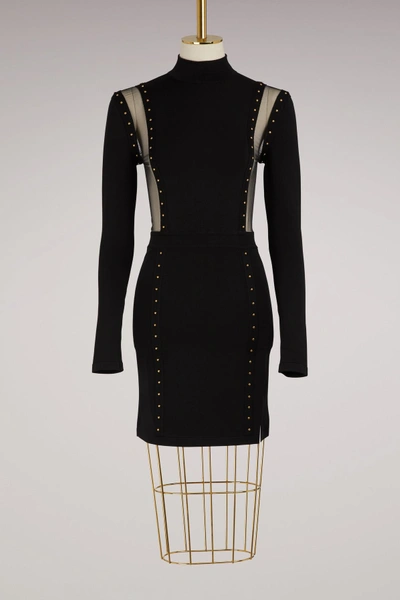 Shop Balmain Stud Detail Mini Dress In Noir C0100
