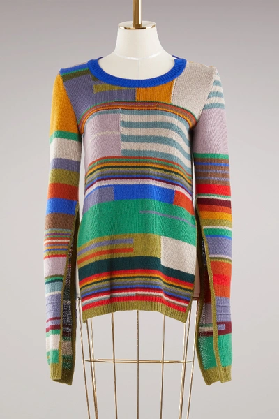 Shop Marni Multicolored Asymmetric Striped Virgin Wool Knit Sweater