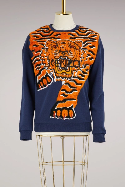 Shop Kenzo Cotton Tiger Sweater In Midnight Blue