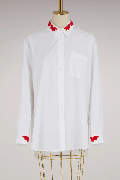 Shop Simone Rocha Beaded Collar Shirt In White/red