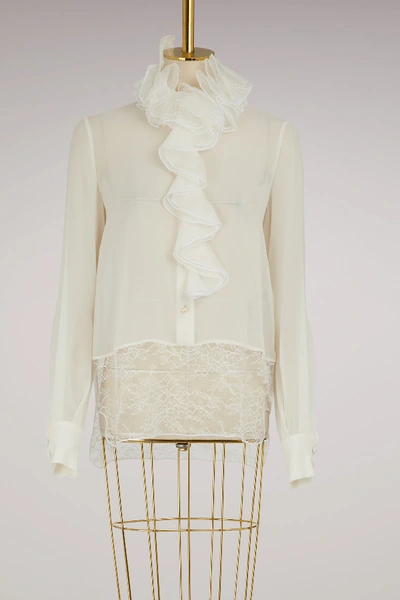 Shop Lanvin Ruffled Silk Blouse In Écru