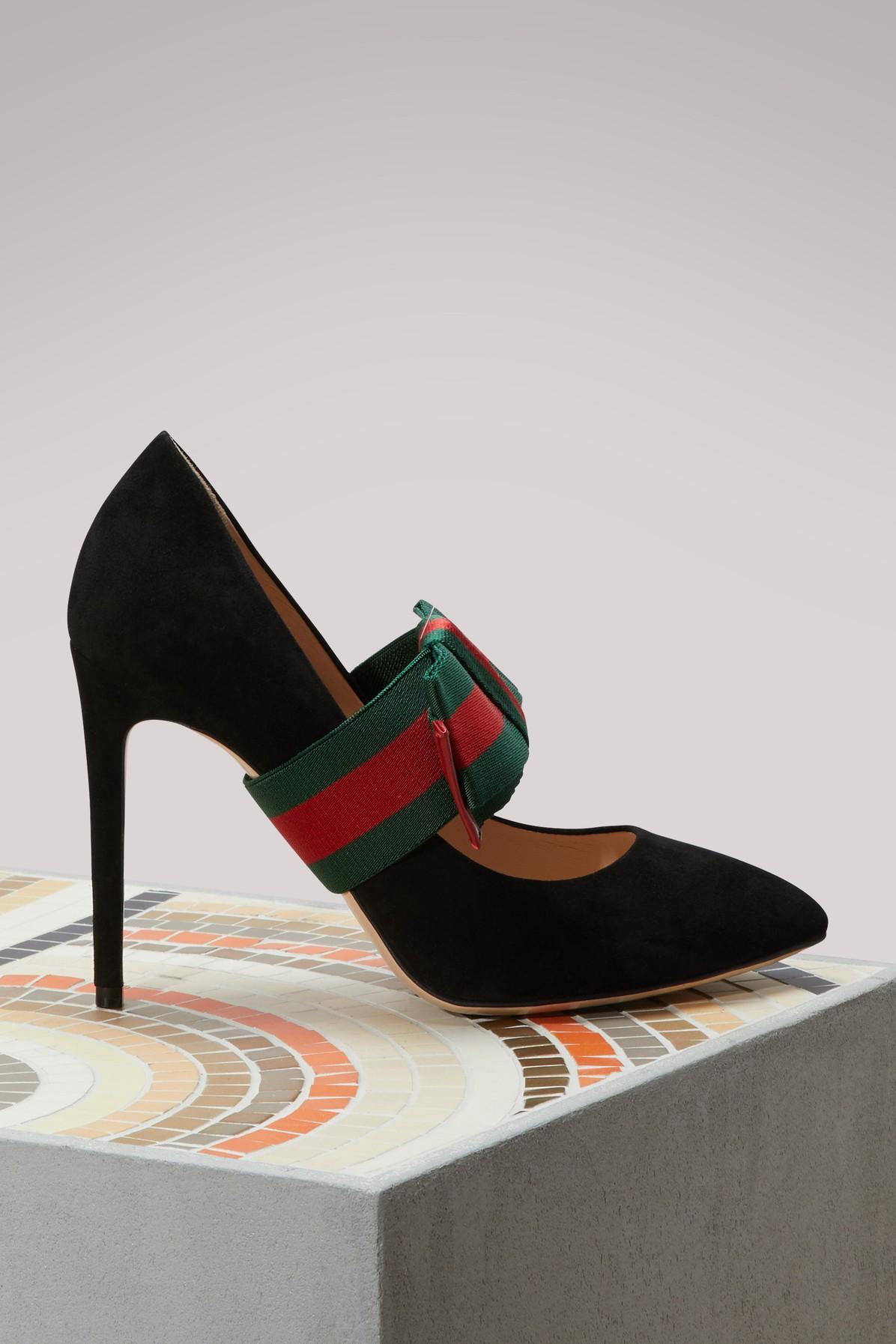 gucci suede pump with removable web bow